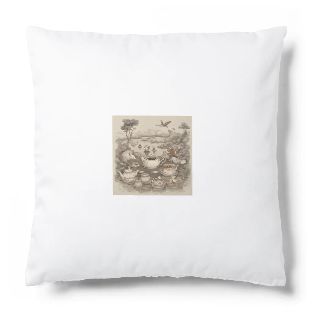 レトロゲームイラストの西洋風動物達のお茶会 Cushion