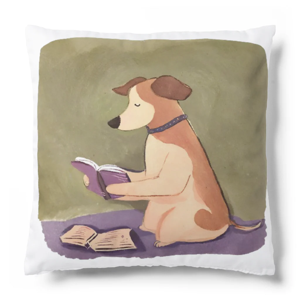 人間界で生きるわんこ | 犬イラストの本を読むわんこ（AIイラスト） Cushion