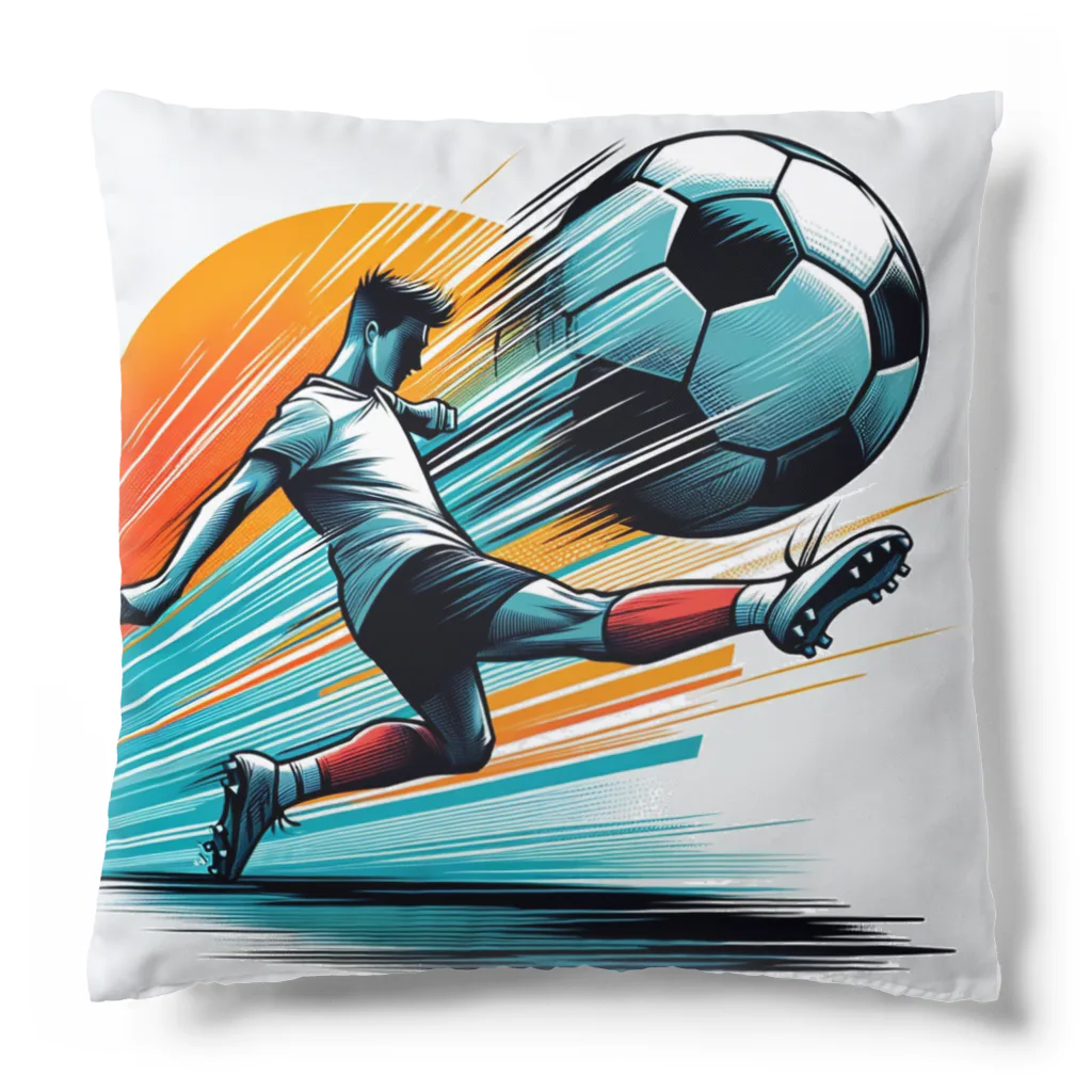 pothossysの夕日を背にサッカーボールを蹴りシュート Cushion