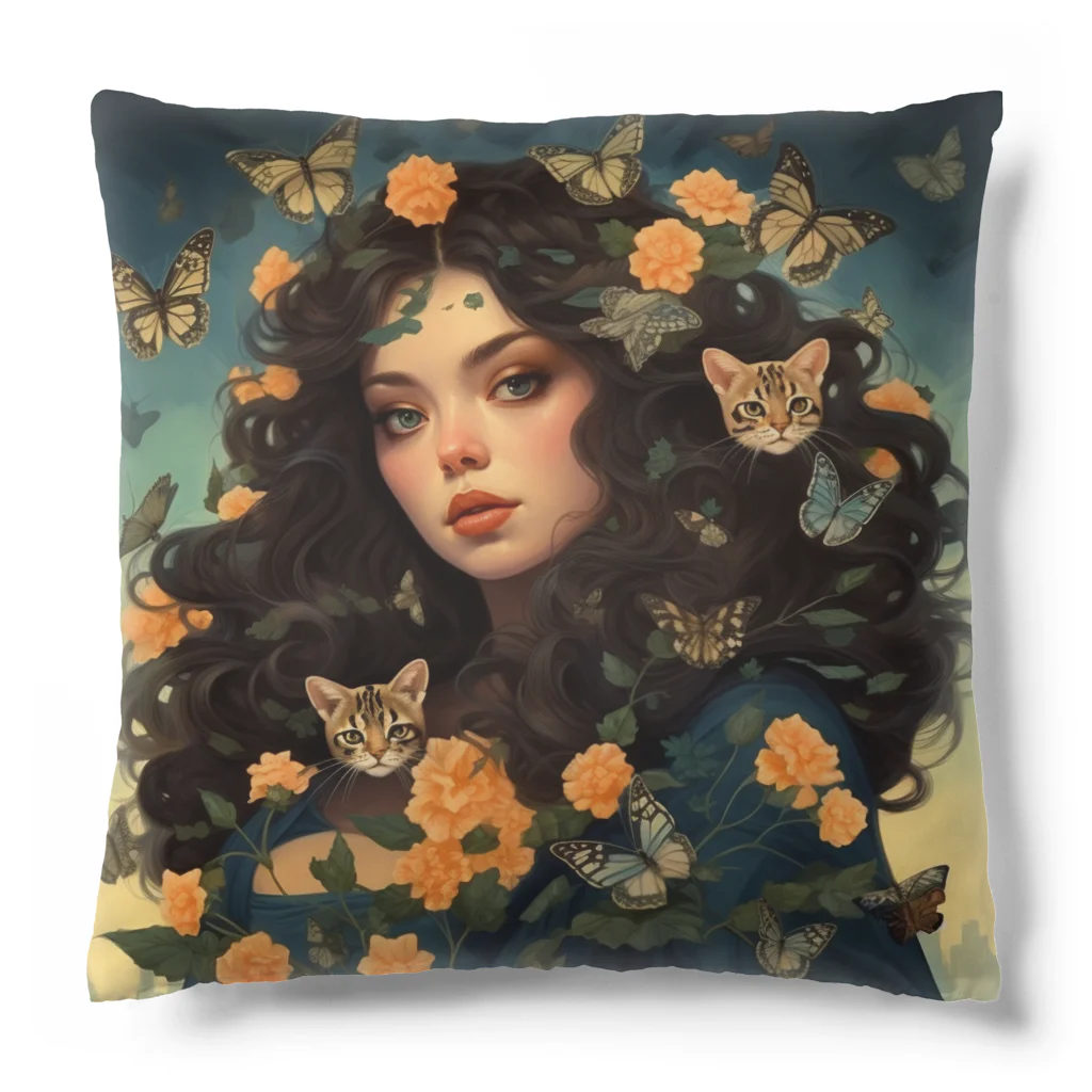 AQUAMETAVERSEの花と女と猫　なでしこ1478 Cushion