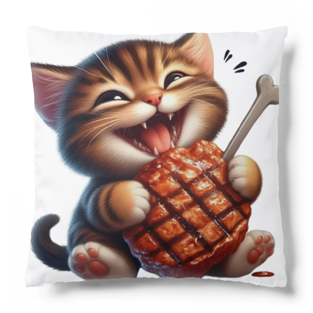 Gu--mimiの*Gu~mimi*肉好きにゃんこ Cushion