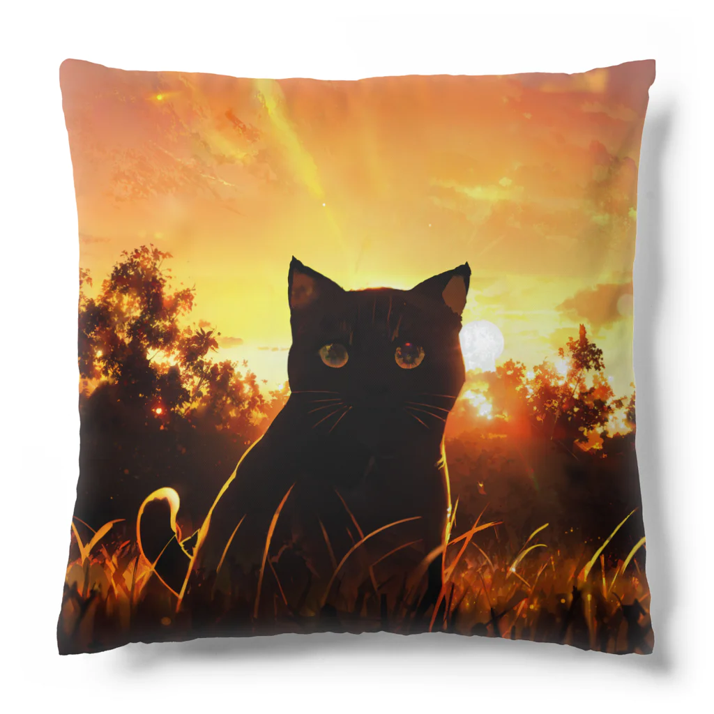 猫との風景の夕焼けと猫001 Cushion