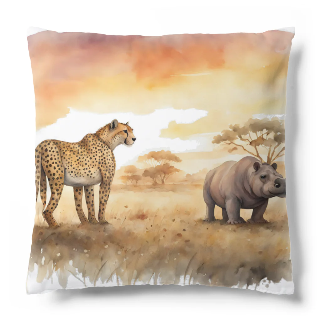 かるるんショップのサバンナのとある日の風景シリーズ　いくべきかいかざるべきか。。。。 Cushion