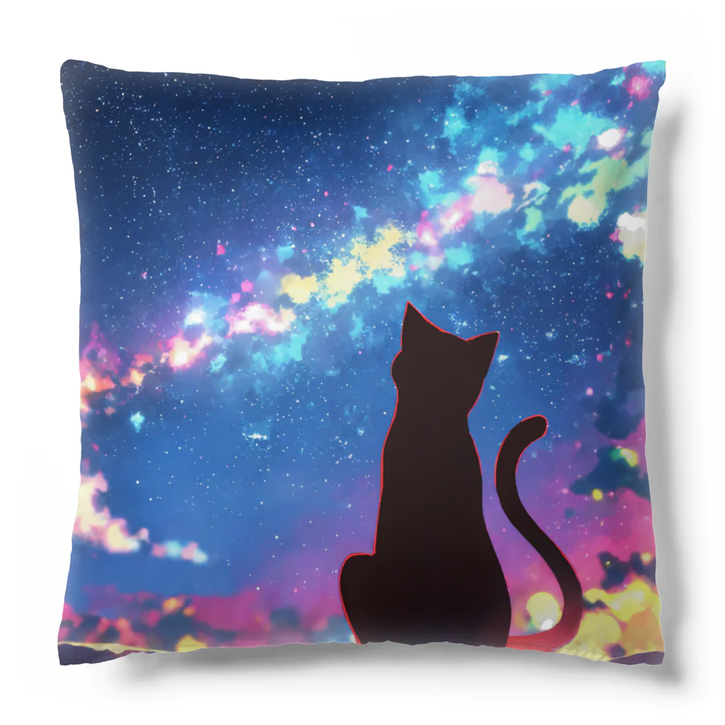 猫との風景の風景_星空と猫001 クッション