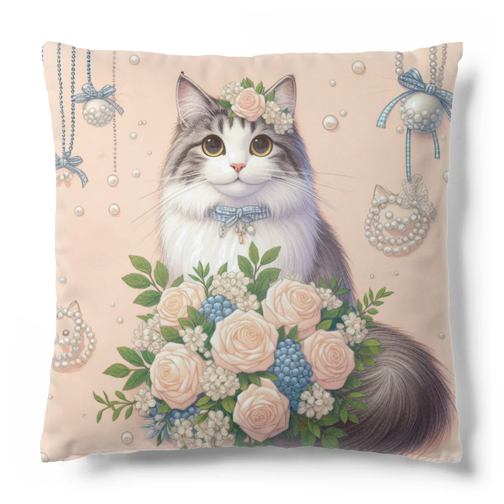 Y m @Y's shopの猫と薔薇　パールver. Cushion