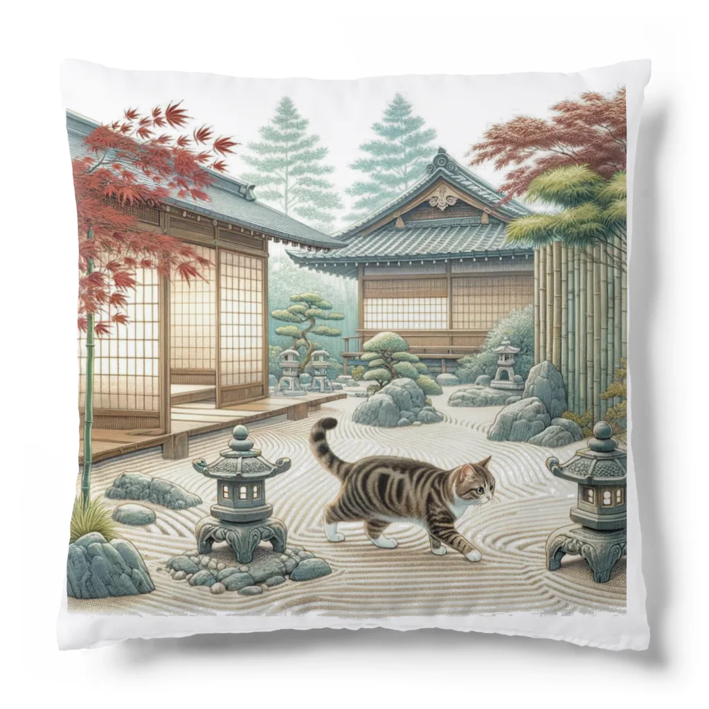 EMAKIの和紋様 x 猫　日本庭園を探索する猫 クッション