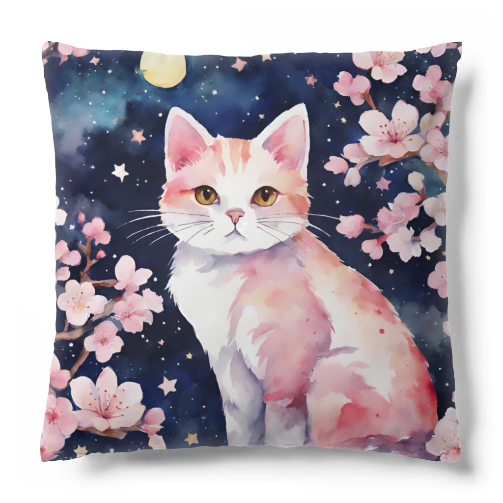 星降る夜にのsakura cat2 Cushion