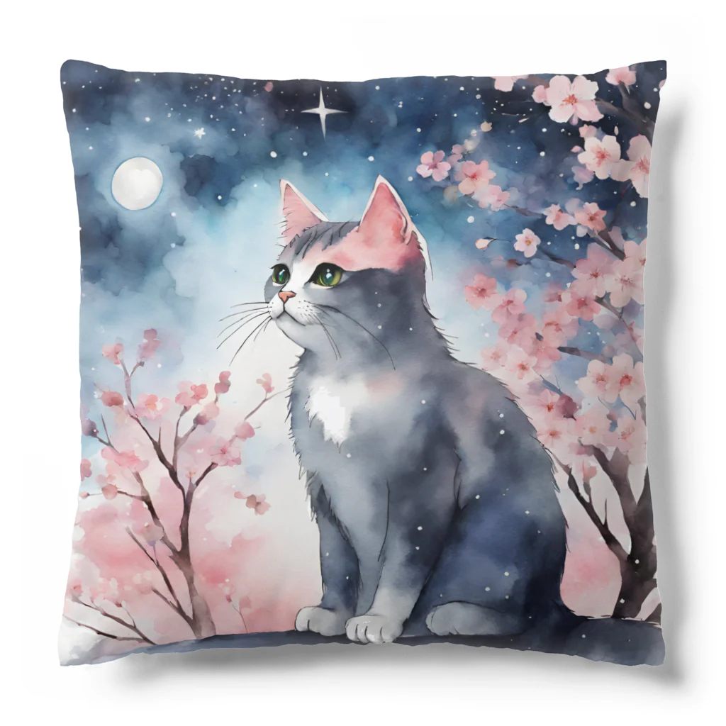 星降る夜にのsakura cat2 Cushion