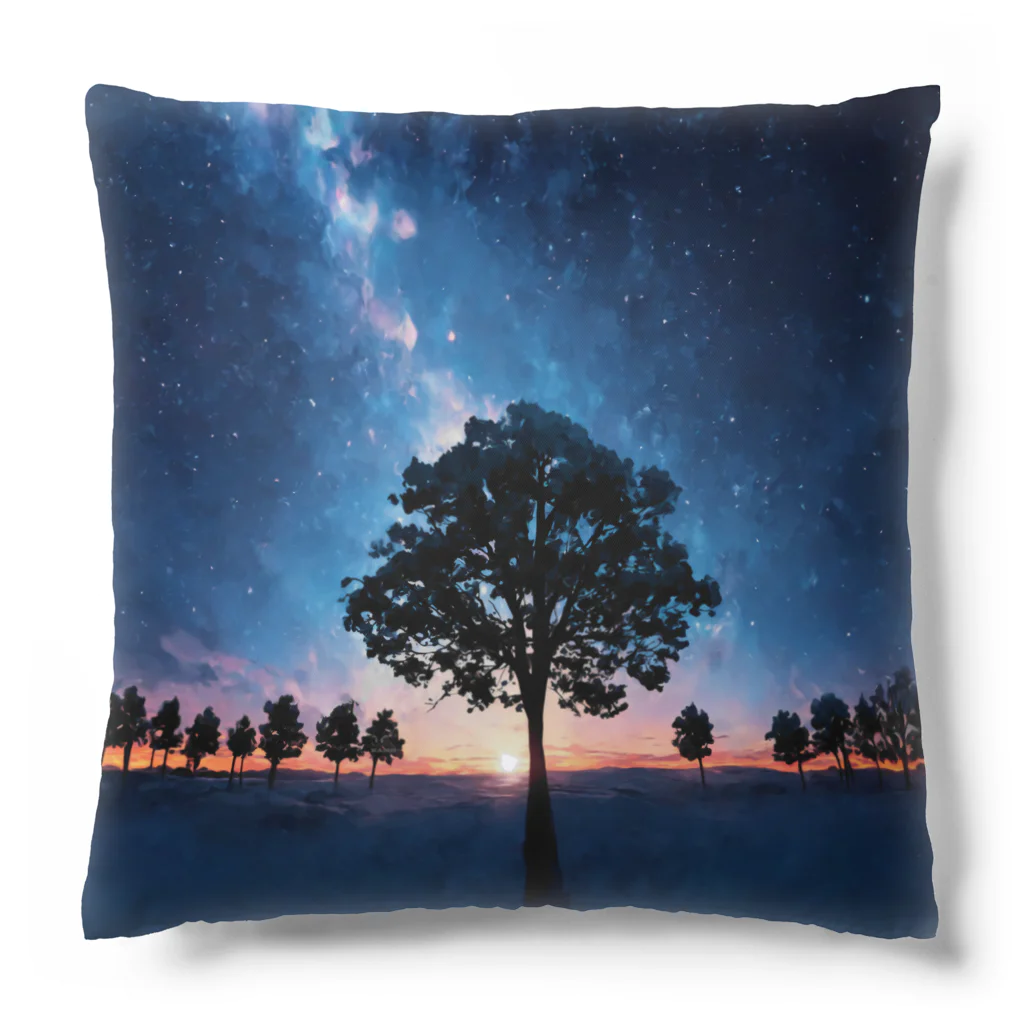 猫との風景の風景_星空と木 Cushion