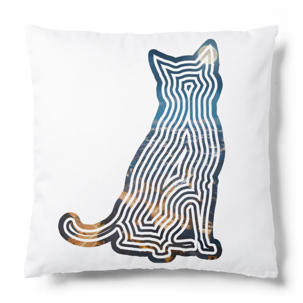 猫との風景の風景_夜景と猫001 Cushion