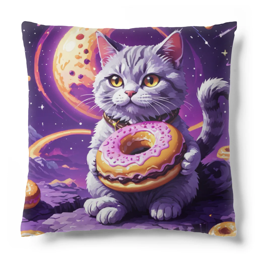 メロンパン猫の土星でドーナツ食べたい Cushion