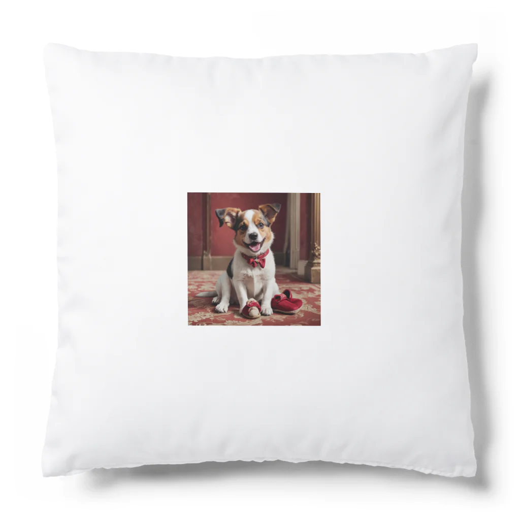 ワンニャンのスリッパを持ち出している犬 Cushion