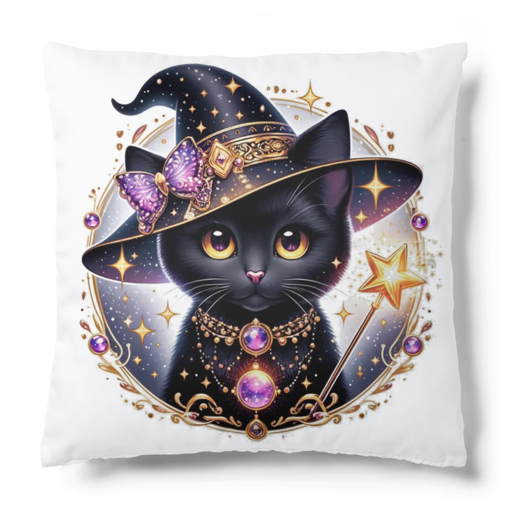 黒猫ギャラリー🐈‍⬛の黒猫の魔法使い Cushion