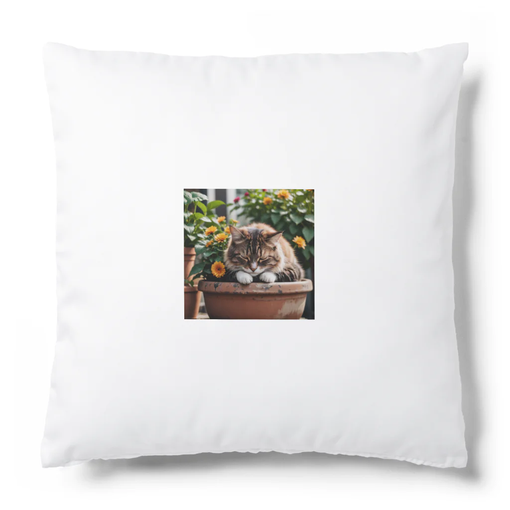 amaneiro___のお花の上でくつろぐ猫 Cushion