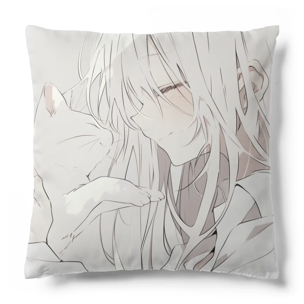 as -AIイラスト- の白い猫と微笑み Cushion