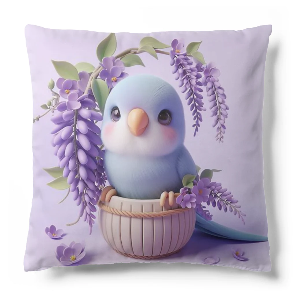 終わらない夢🌈の藤の花と可愛い小鳥😍 Cushion