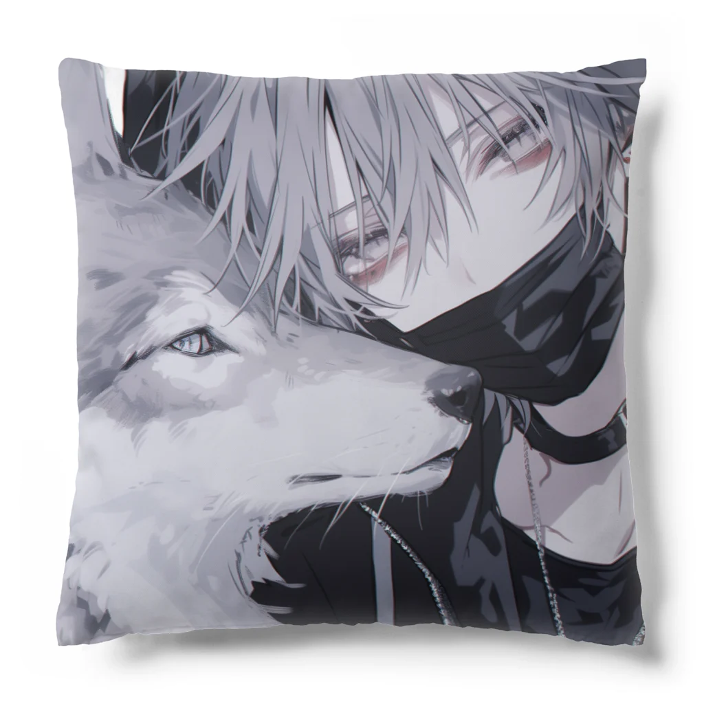 as -AIイラスト- の黒マスクとオオカミ Cushion