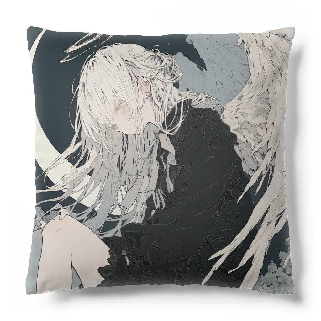 as -AIイラスト- の白い月夜と羽根 Cushion