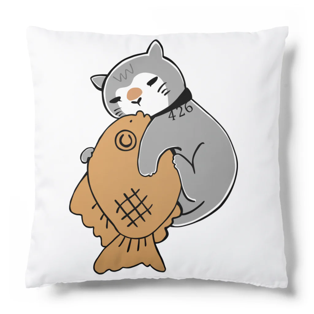 4621工務店のおねむなジムちゃんとたい焼き(グレー) Cushion