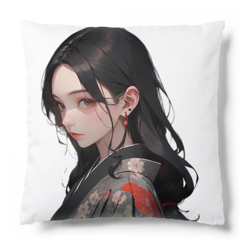 LONGSTONEの赤いピアスの着物美人 Cushion