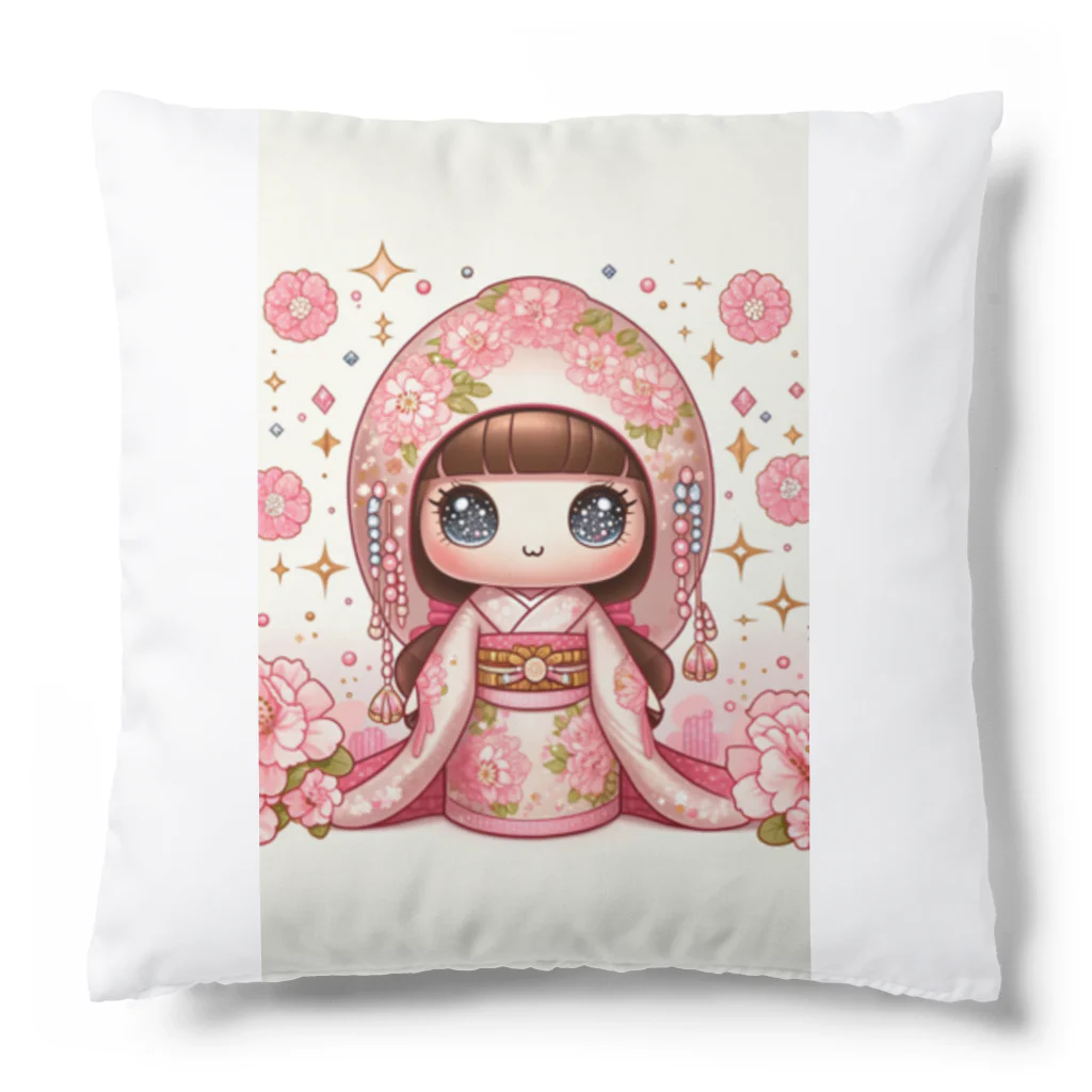 ぷぷオレンジのキラキラ花ミックスこけしちゃん Cushion