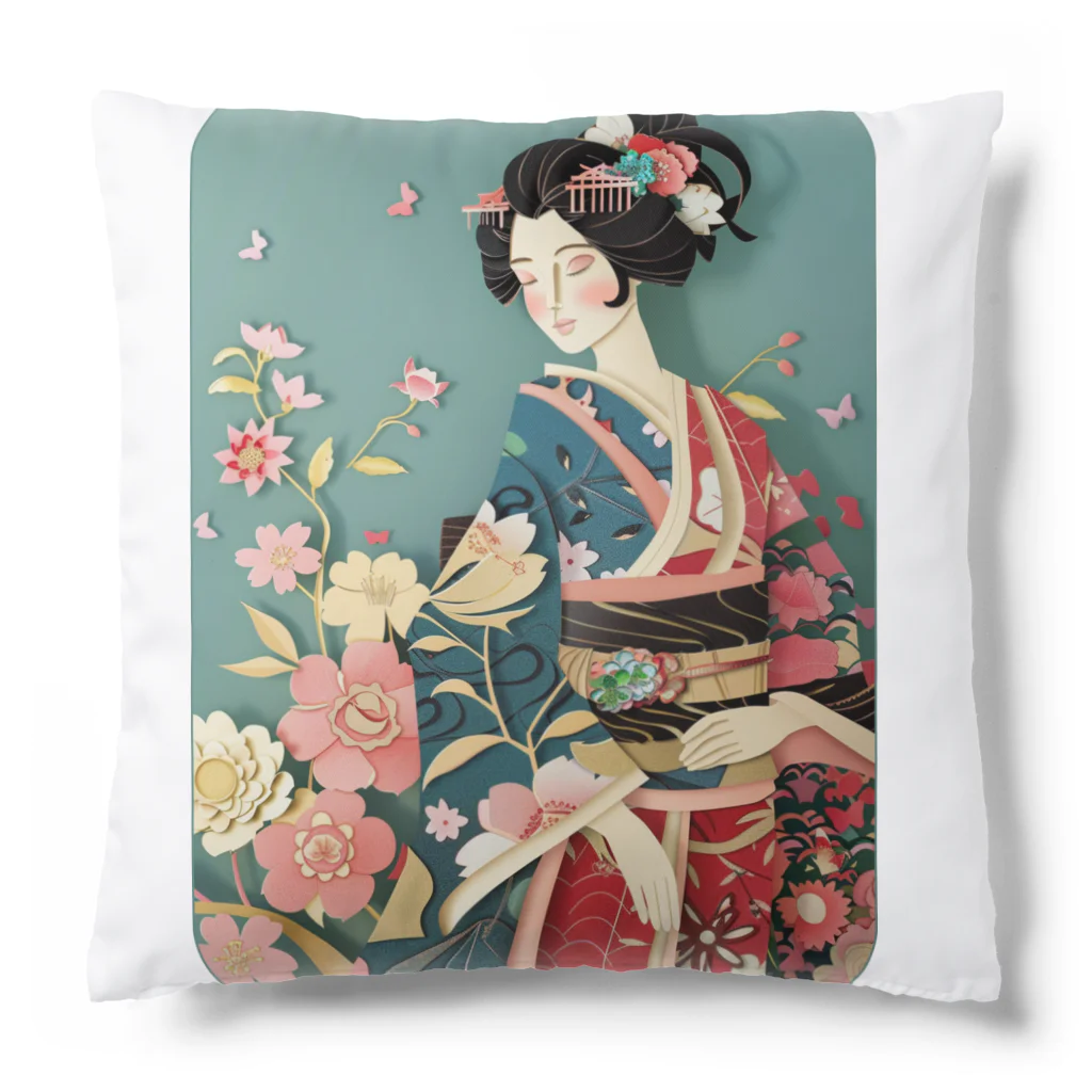 MistyStarkの着物女性の切り絵アート　―　Kimono woman paper-cutting art　ー Cushion