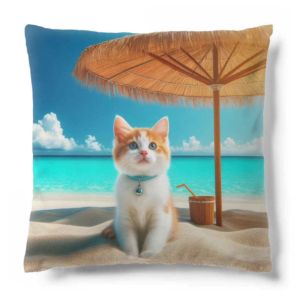 猫と紡ぐ物語の南国の海で一時のバカンスを楽しむ Cushion