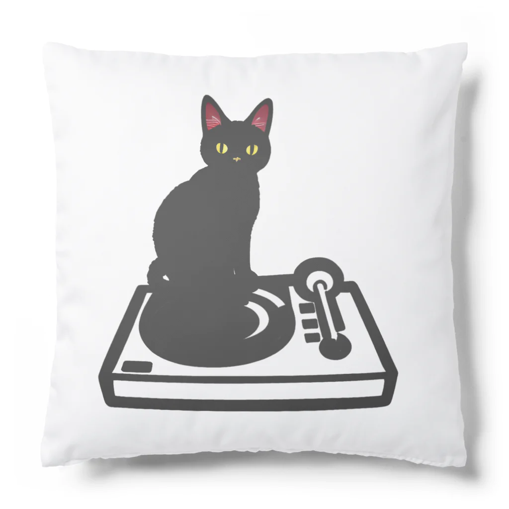 サトオのターンテーブルに乗る黒猫 Cushion