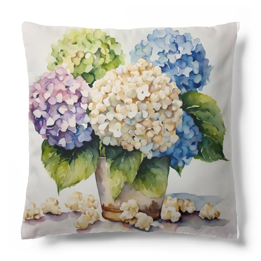 OkometoOmochiの紫陽花とポップコーン Cushion