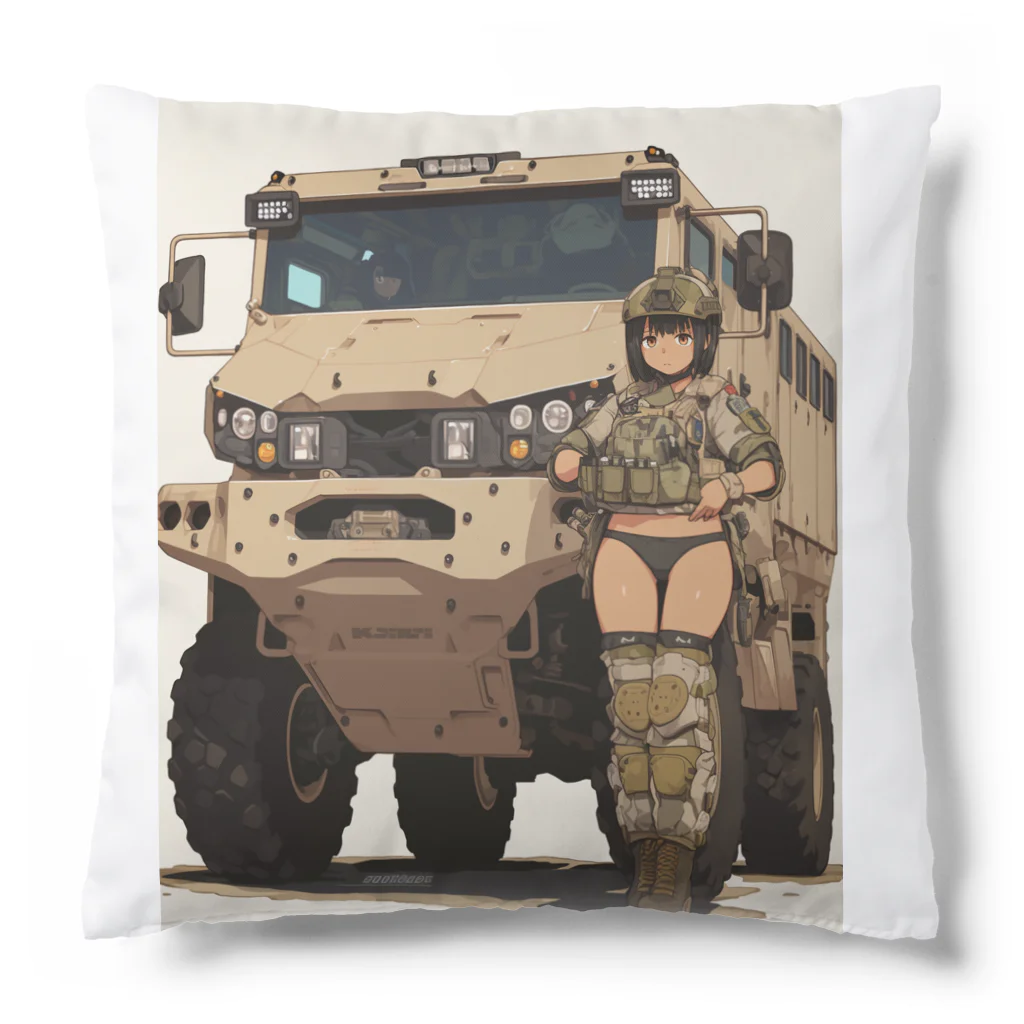 AQUAMETAVERSEの女性自衛官がジープに乗って救援活動に来ている姿。kouchan 1616 Cushion