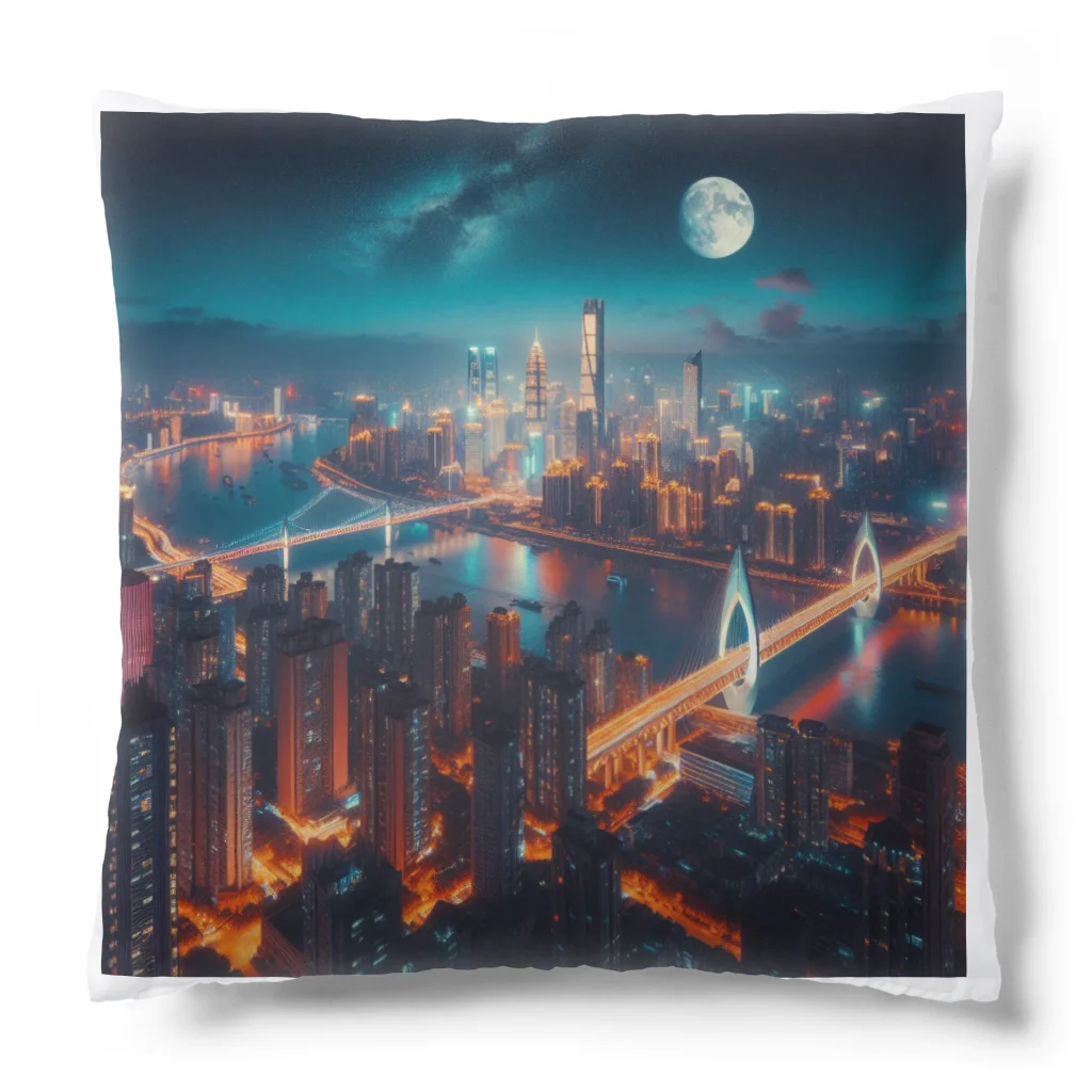 Teesignsの月夜に輝く未来都市 Cushion