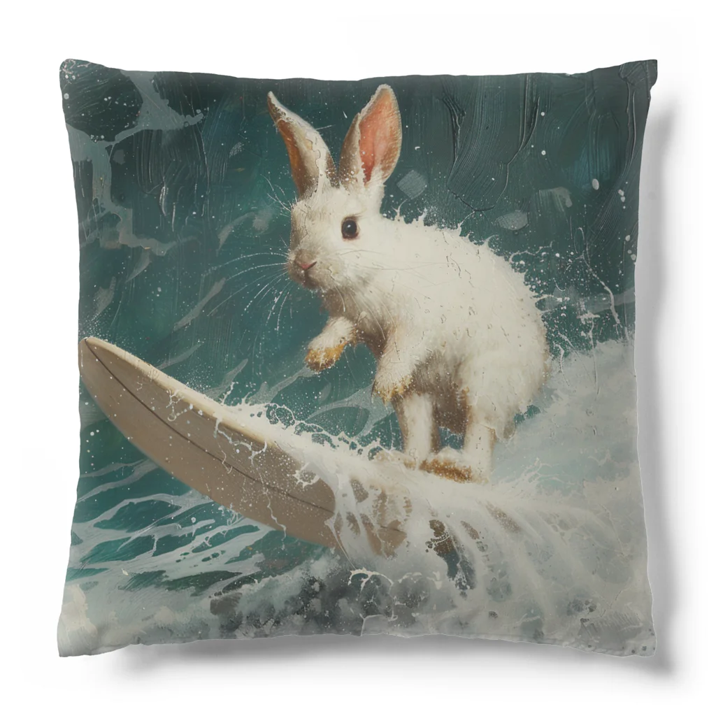 AQUAMETAVERSEのサーフィンをするウサギ Cushion