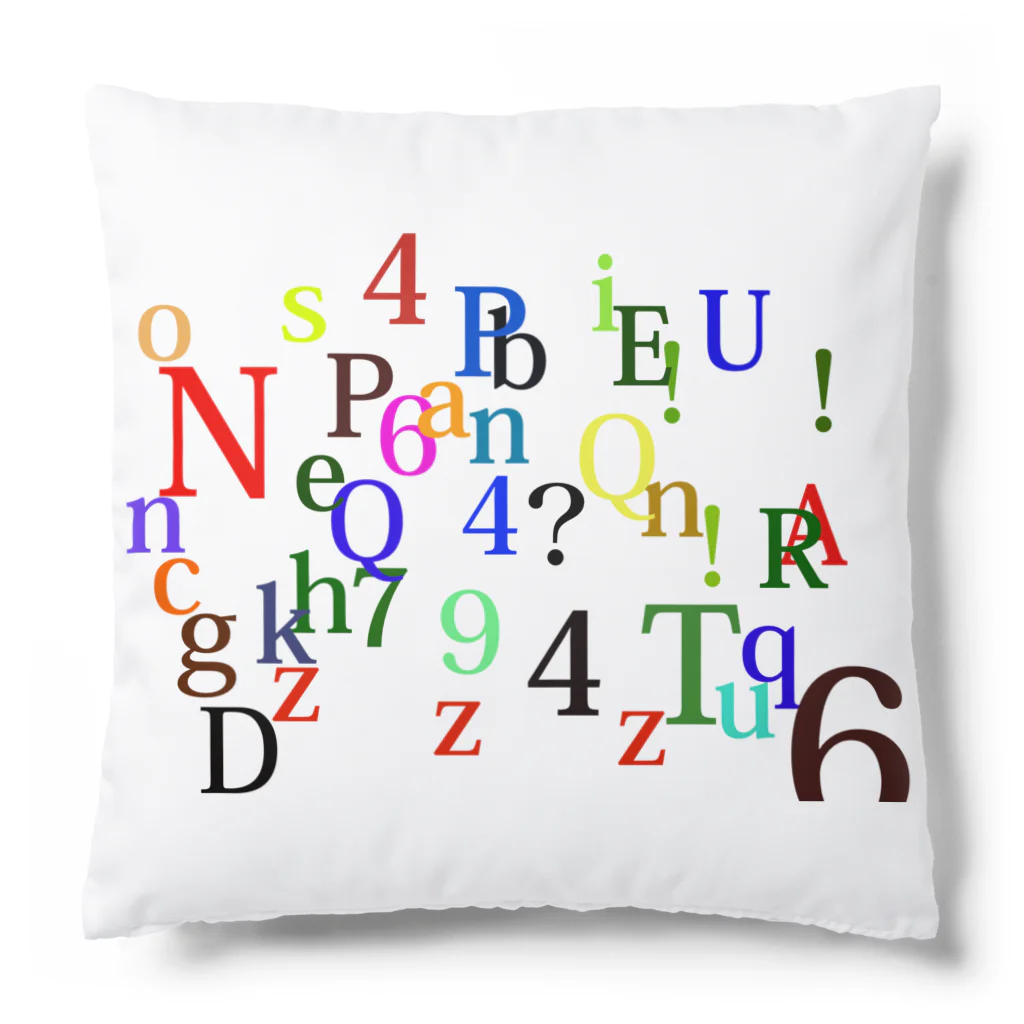 ヒラエイのアルファベットと数字の洪水 Cushion