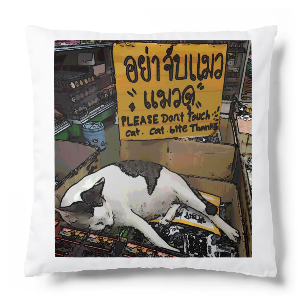 zakkaya 雑貨屋 孵 kaeruのPlease Don't Touch Cat.猫に触らんといて、商品の上で寝てるけど。 Cushion