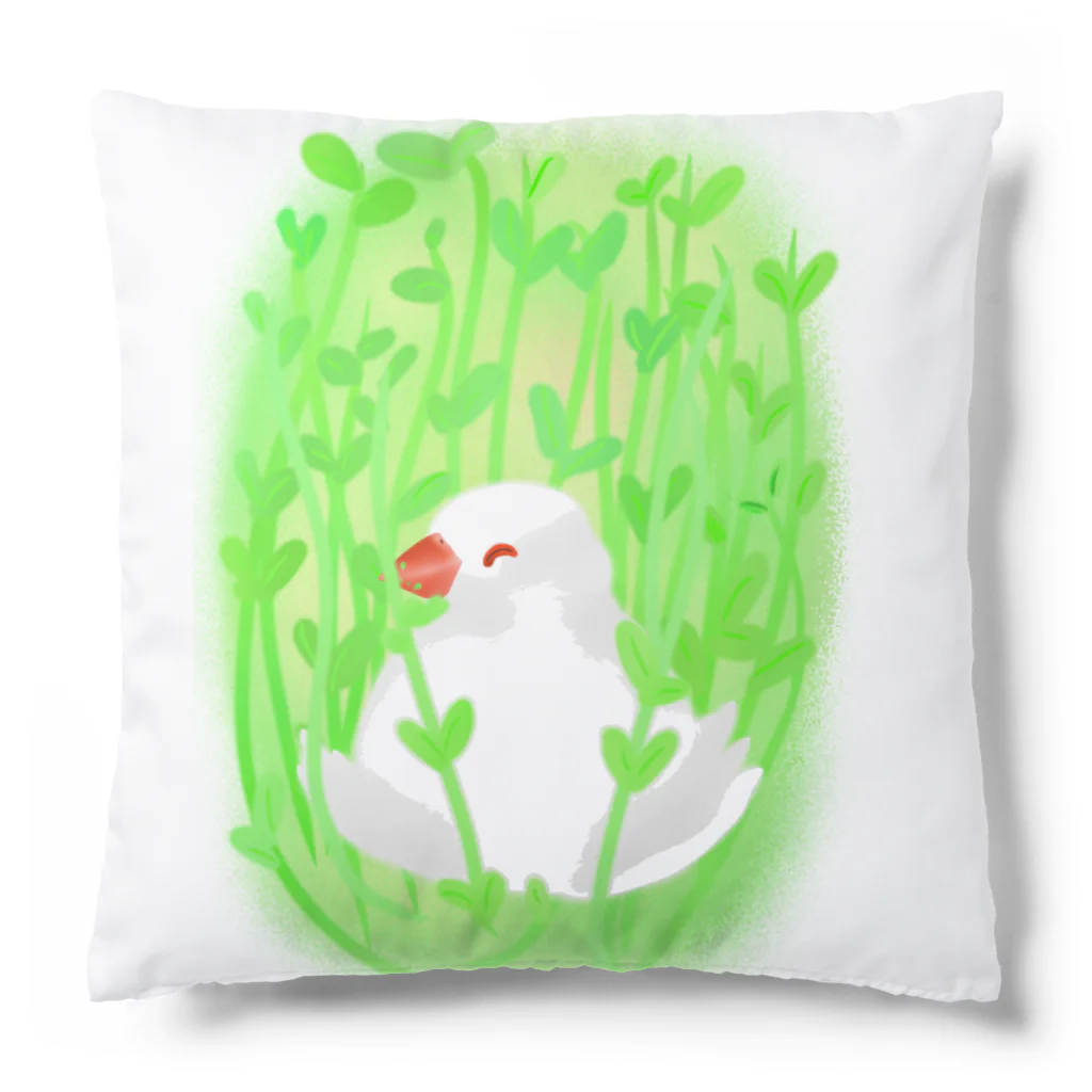 Lily bird（リリーバード）の豆苗まみれの白文鳥 Cushion