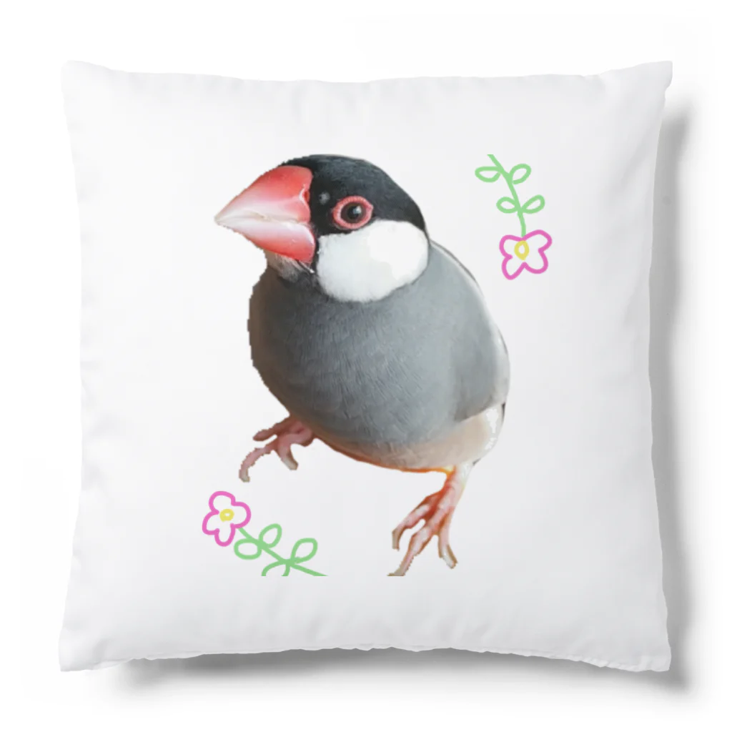 harupink🌸ペット似顔絵illustのFLOWER文鳥さん Cushion