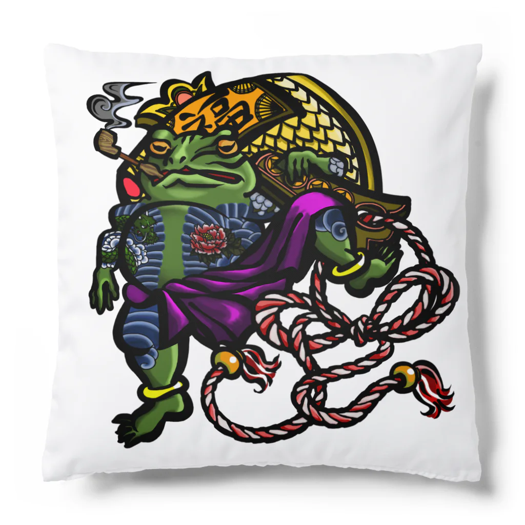 オリジナルデザインTシャツ　SMOKIN'の福を呼ぶ蛙と打ち出の小づち　彩色仕様 Cushion