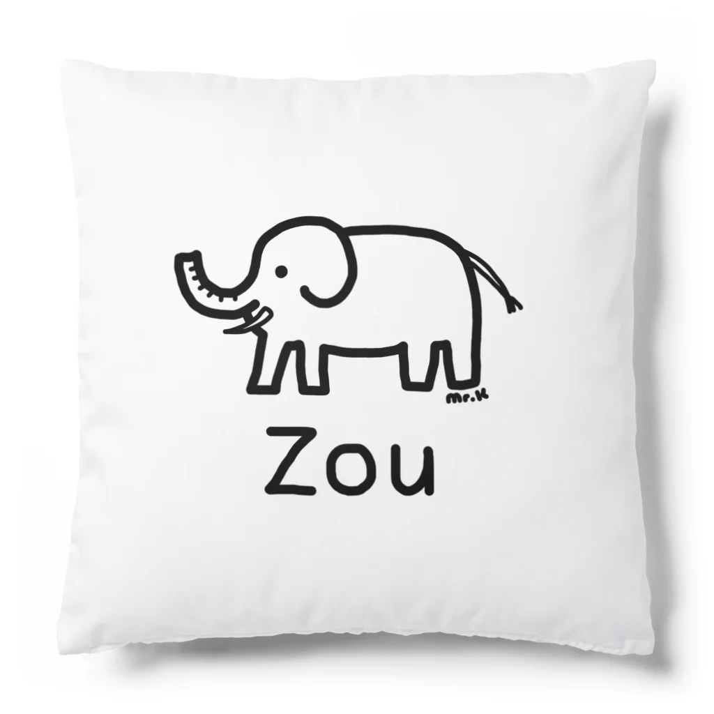 MrKShirtsのZou (ゾウ) 黒デザイン Cushion