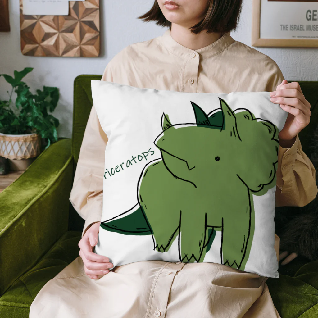 黒猫とカンパニュラのトリケラトプス好きが作ったトリケラちゃん Cushion