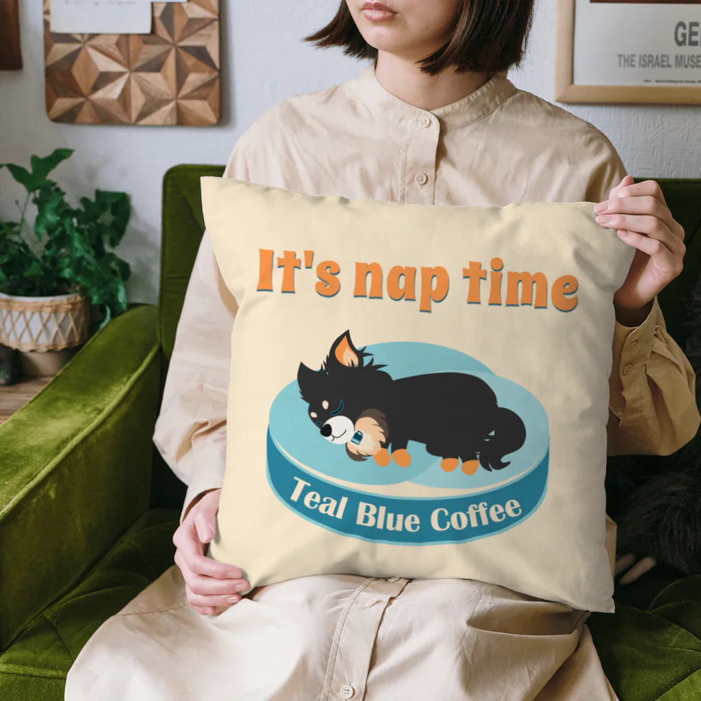 Teal Blue Coffeeのお昼寝の時間　-puppy teal- クッション