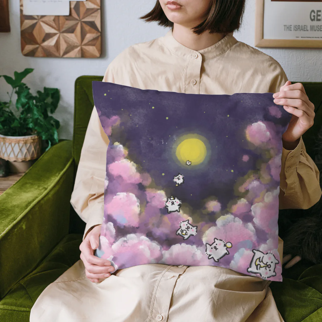 chocosshi shopのつらなりねこ　月夜と餅 Cushion