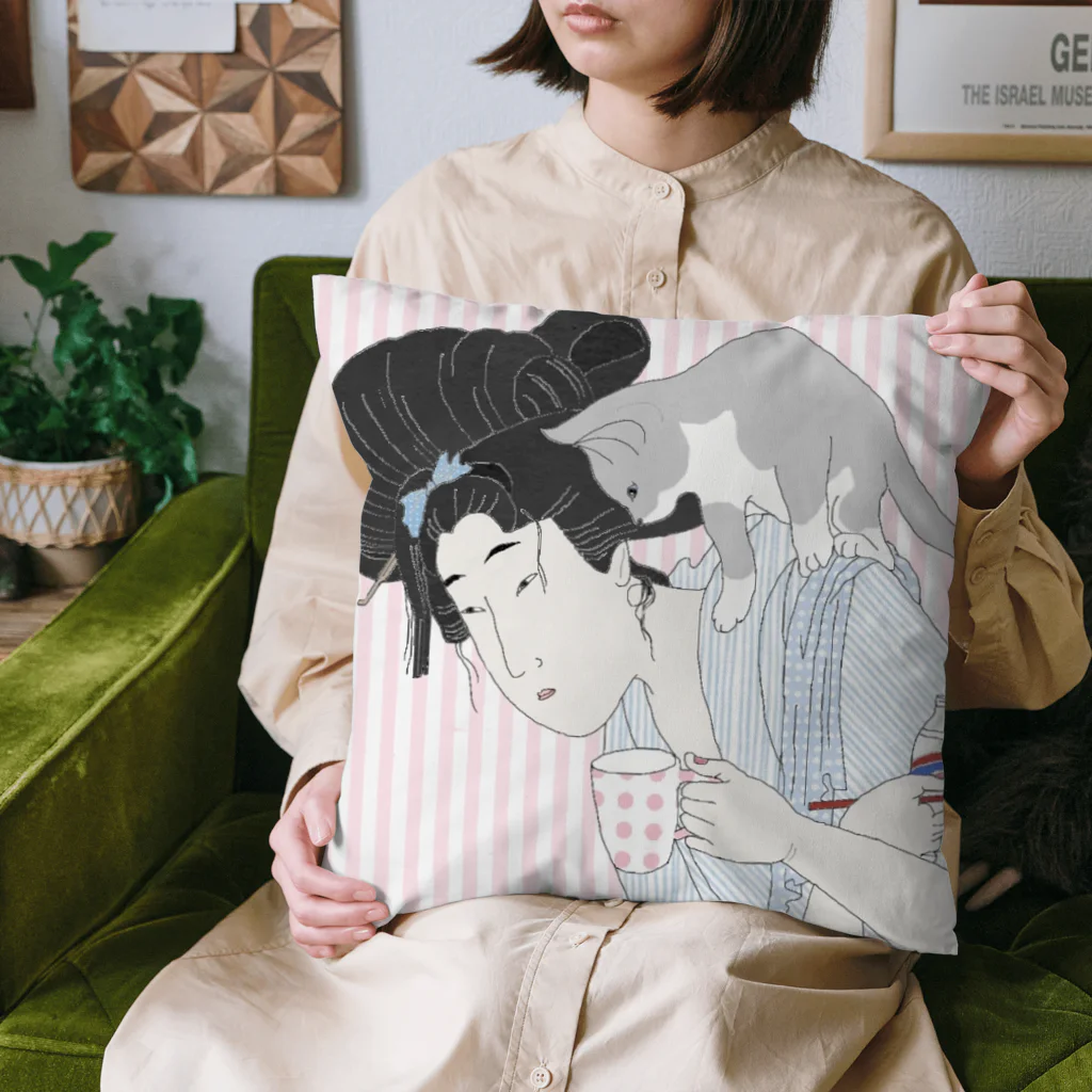 keeeeeep smilingのgood morning from EDO 二日酔いの朝 Cushion