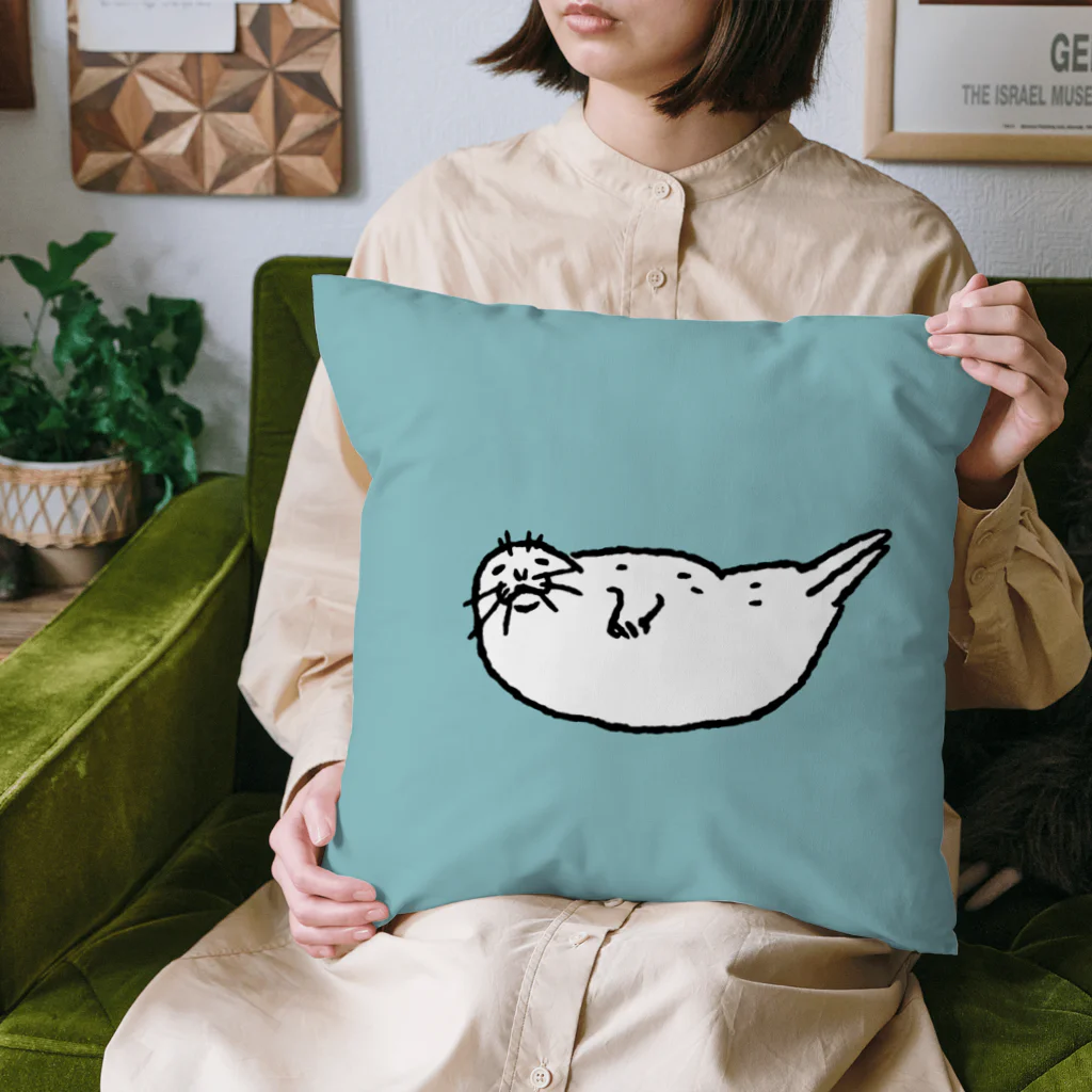 ぴすぴすのたてよこアザラシ 水色 Cushion