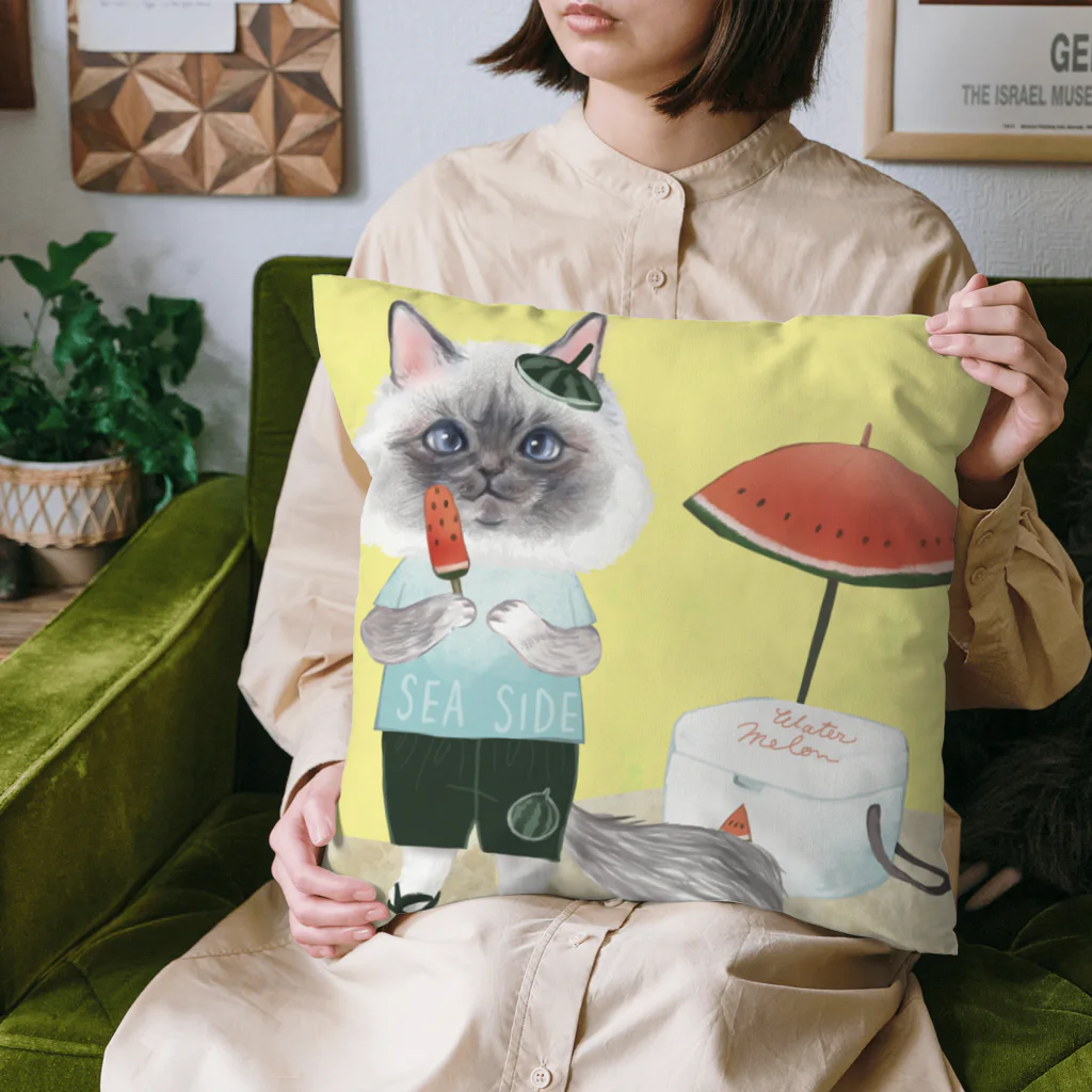 wokasinaiwoの夏猫10ズスイカ Cushion