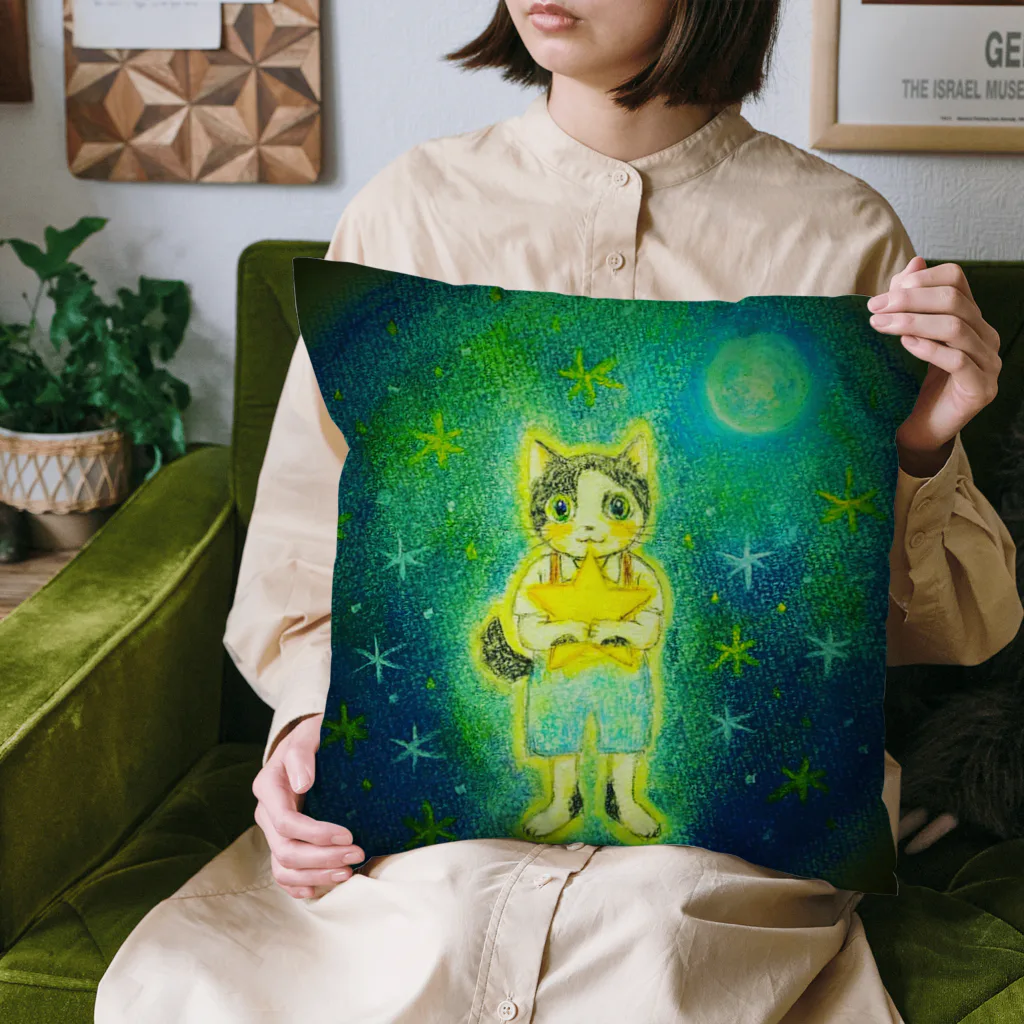 『星月夜の猫』（安財ちずかのイラストグッズONLINE SHOP）の星月夜・猫の幻想物語 Cushion