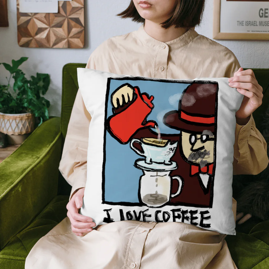 NOGAMI のI LOVE COFFEE 『ドリップにゃんテスト中の図』 クッション