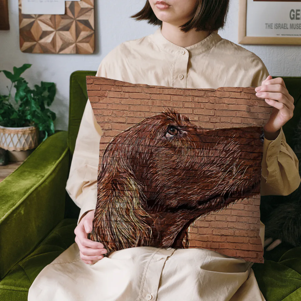 【CPPAS】Custom Pet Portrait Art Studioのアイリッシュセッタードッグ - レンガブロック背景 Cushion