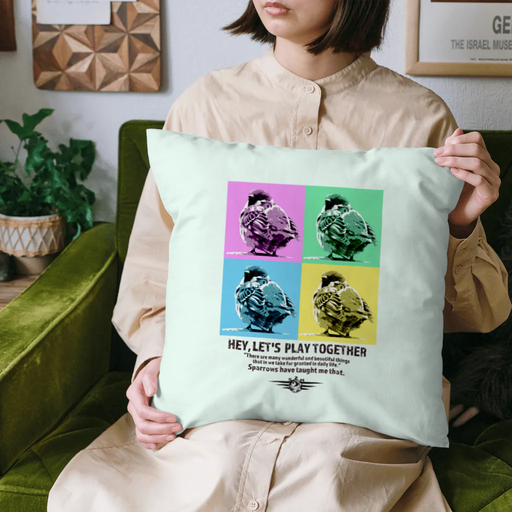 “すずめのおみせ” SUZURI店のスズメちゃんポップアート風くっしょん Cushion