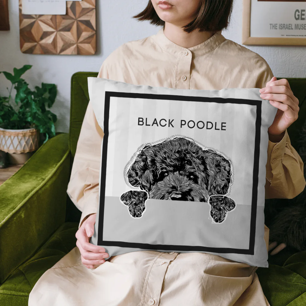 BLACK-POODLEのひょっこり ブラックトイプードル クッション