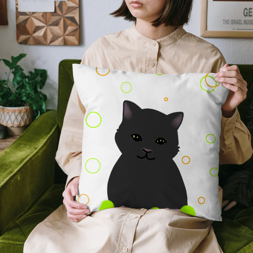 greetenの癒し猫 黒猫 Cushion